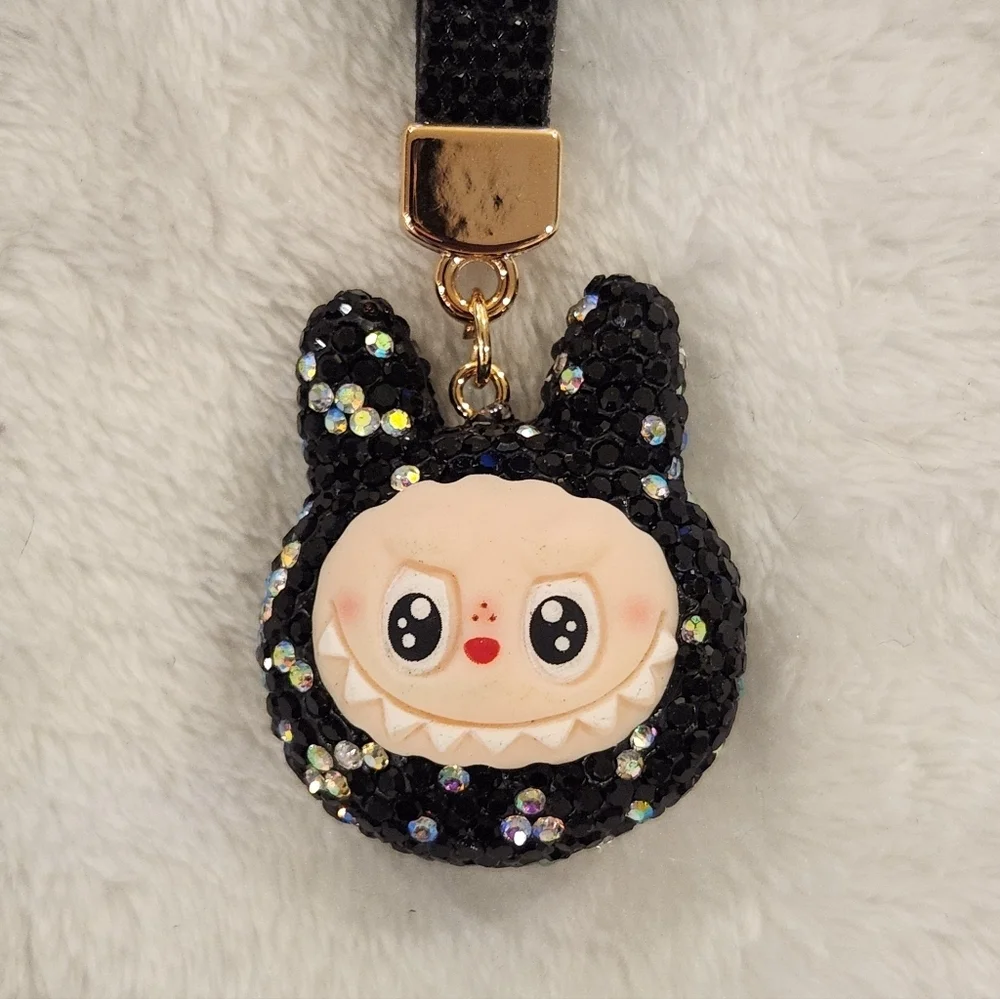 Cute Black and Gold Labubu Keychain with Character Charm Bag Charm